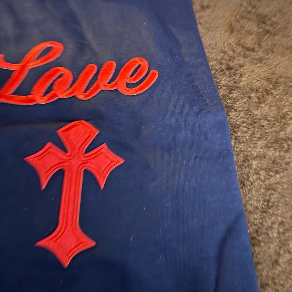 Navy Tee with Red Love and Cross Design